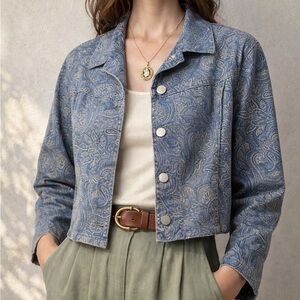 Gotcha Covered Paisley Denim Jacket Blue Cropped M Iw Boho Vintage‎ Western